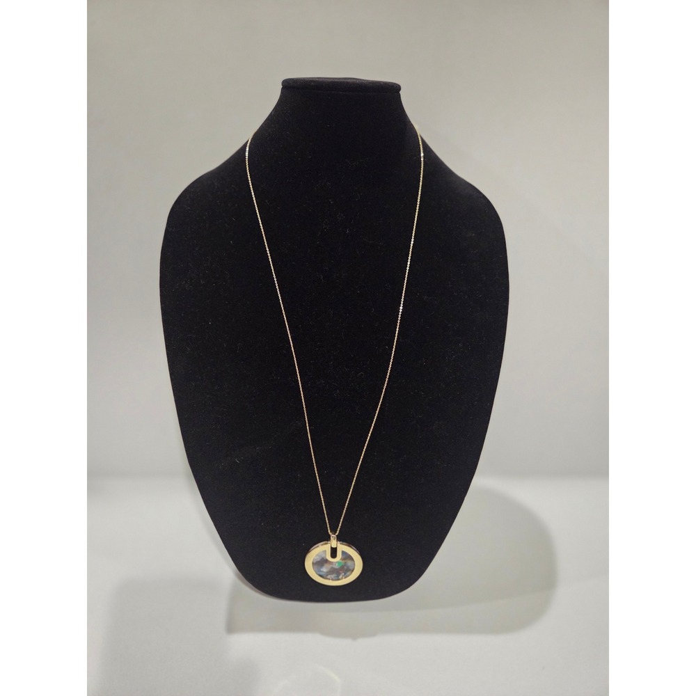 LOFT Gold Tone Confetti Marbled Resin Circle Pendant Necklace Rhinestone Bail